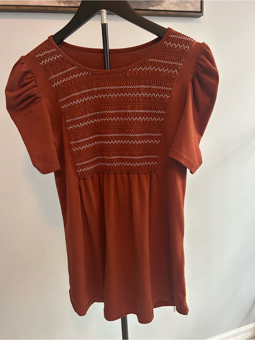 Rust Smocked Short Sleeve Women's Top